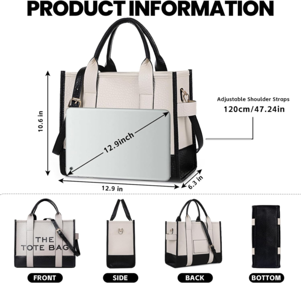 Tote Bag for Women,Pu Leisure Handbag with Zipper and Removable Strap, - Image 3