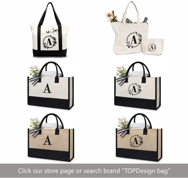 Initial Canvas Tote Bag, Personalized Present Bag, Suitable for Wedding, Birthday, Beach, Holiday - Image 6